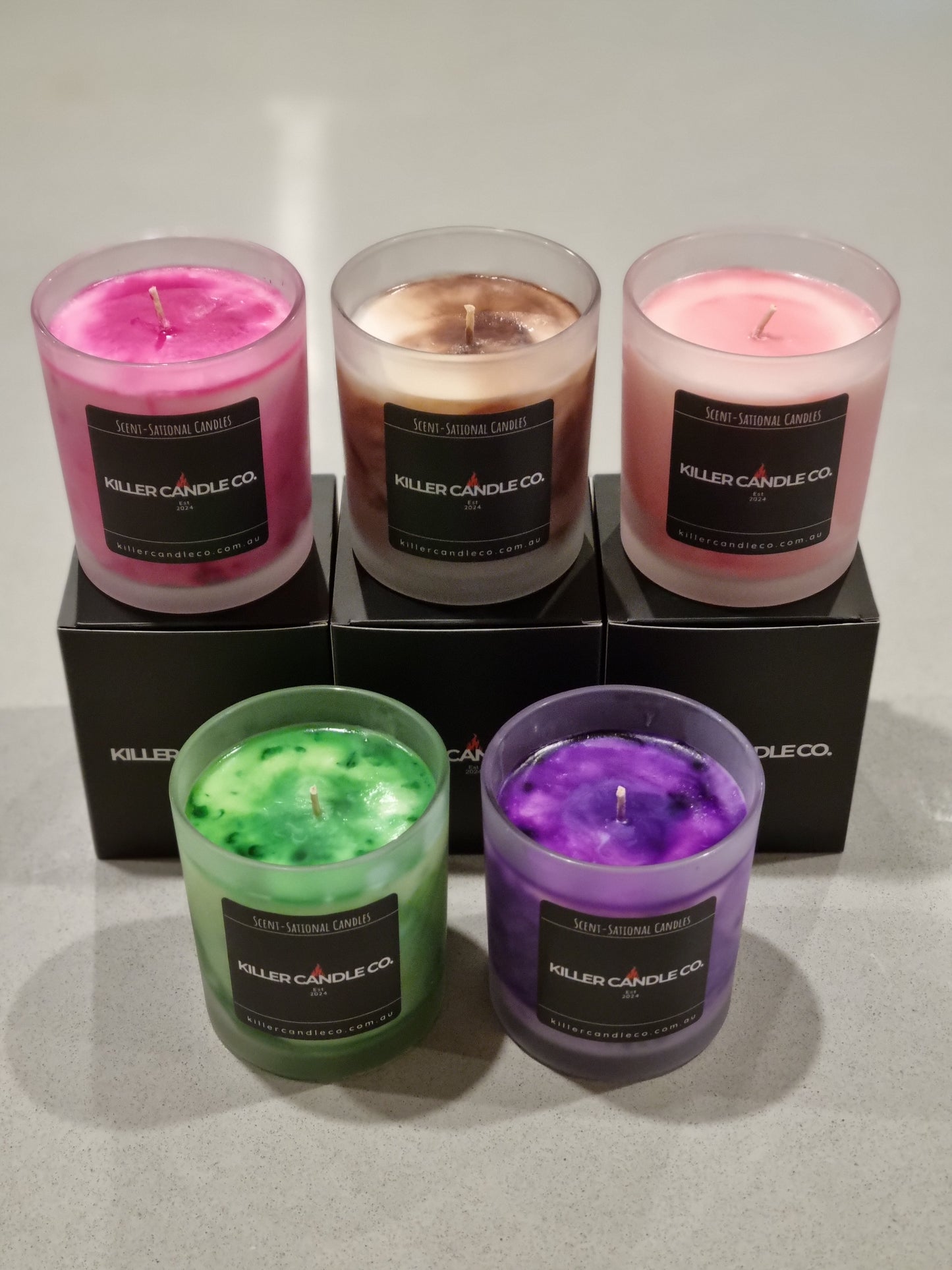 Fancy Coloured Marble Candles – Pink, Blue & Purple – Elegant Home Decor and Unique Gifts