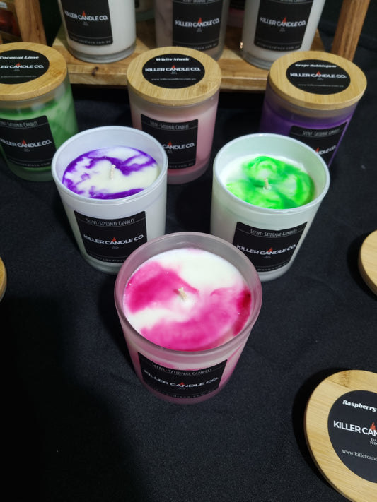 Fancy Coloured Marble Candles – Pink, Blue & Purple – Elegant Home Decor and Unique Gifts